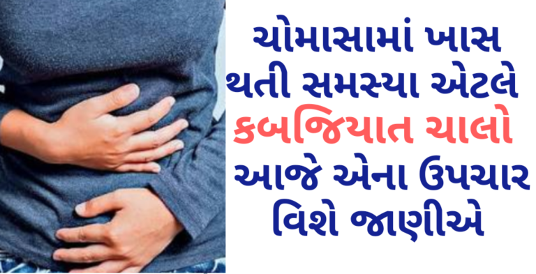 ચોમાસામાં ખાસ થતી સમસ્યા એટલે કબજિયાત ચાલો આજે એના ઉપચાર વિશે જાણીએ..