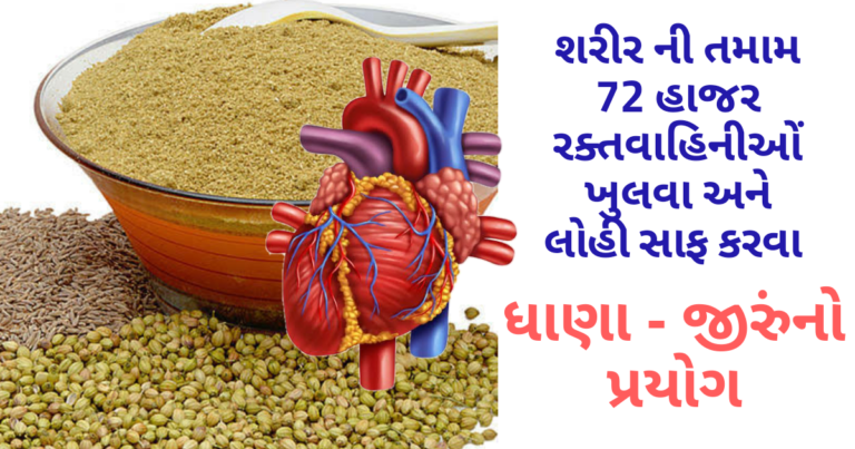 શરીર ની તમામ 72 હાજર રક્તવાહિનીઓં ખુલવા અને લોહી સાફ કરવા ધાણા – જીરુંનો પ્રયોગ