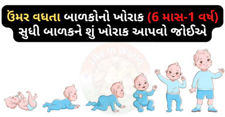 ઉંમર વધતા બાળકોનો ખોરાક(6 માસ-1 વર્ષ) સુધી બાળકને શું ખોરાક આપવો જોઇએ