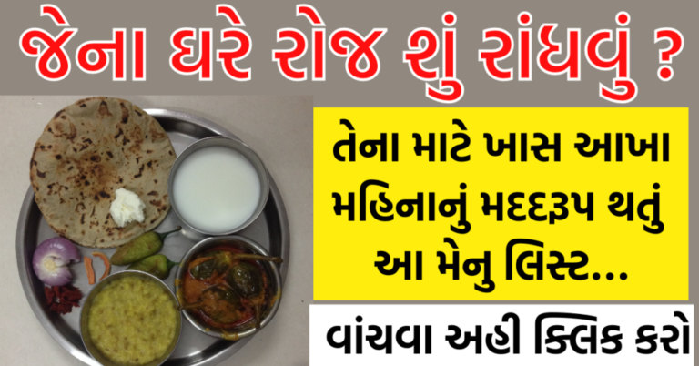 જેના ઘરે રોજ શું રાંધવું ? તેના માટે ખાસ આખા મહિનાનું  મદદરૂપ થતું આ મેનુ લિસ્ટ… મજા કરો..