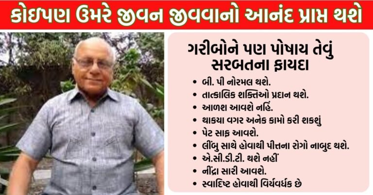 ગરીબોને પણ પોષાય તેવું સરબત પીશો તો થાક્યા વગર અનેક કામો કરી શકશો તેમજ બીપી નોર્મલ થશે કોઇપણ ઉમરે જીવન જીવવાનો આનંદ પ્રાપ્ત થશે.